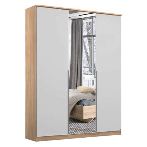 Rauch Texas 136cm 3 Door Wardrobe with Mirror - Sonoma Oak and Alpine White
