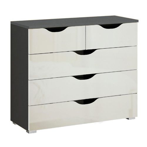 Rauch Arnstein 3+2 Drawer Chest - Metallic Dark Grey and White High Gloss