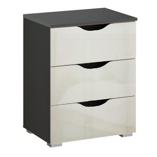 Rauch Arnstein 3 Drawer Bedside Cabinet - Metallic Dark Grey and White High Gloss