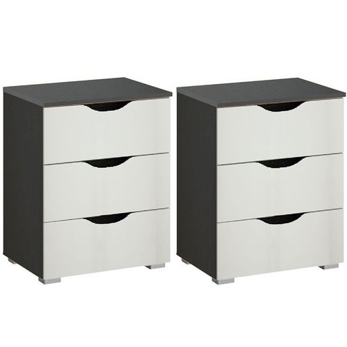 Rauch Arnstein 3 Drawer Bedside Cabinet - Set of 2 - Metallic Dark Grey and Alpine White