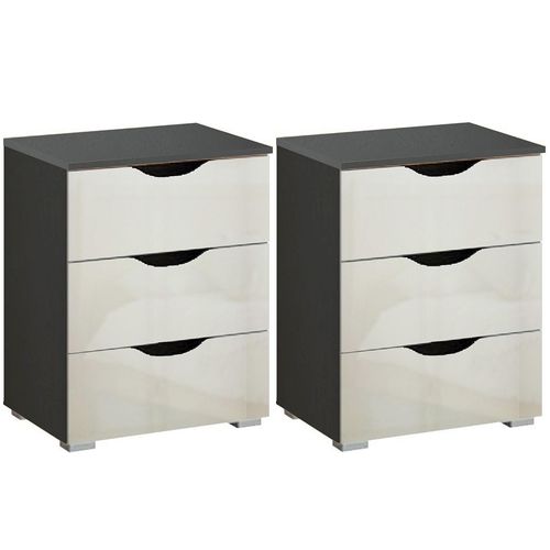 Rauch Arnstein 3 Drawer Bedside Cabinet - Set of 2 - Metallic Dark Grey and White High Gloss