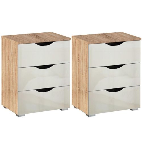 Rauch Arnstein 3 Drawer Bedside Cabinet - Set of 2 - Sonoma Oak and White High Gloss