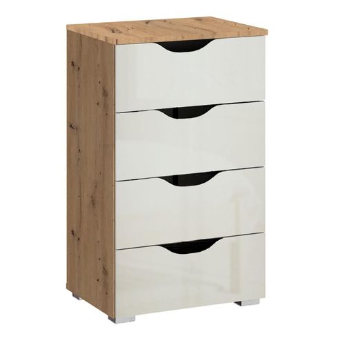 Rauch Arnstein 4 Drawer Narrow Chest - Artisan Oak and White High Gloss