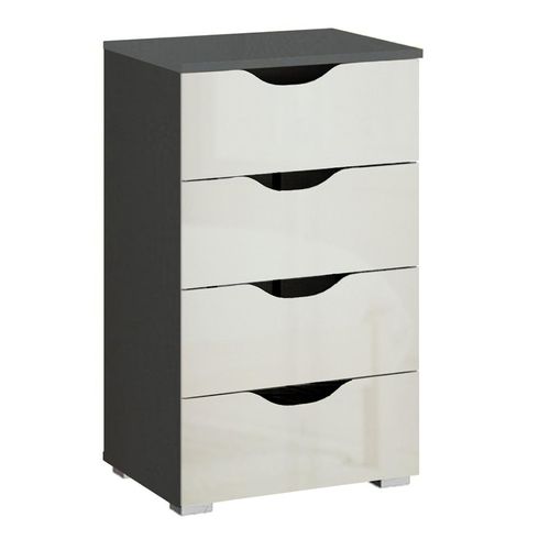 Rauch Arnstein 4 Drawer Narrow Chest - Metallic Dark Grey and White High Gloss