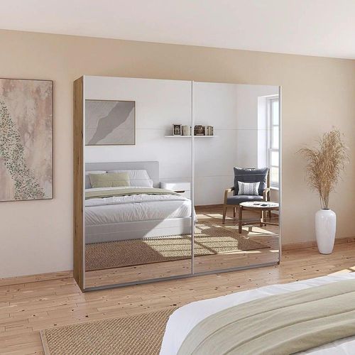 Rauch Quadra 226cm 2 Door Sliding Mirrored Wardrobe with Extras - Artisan Oak