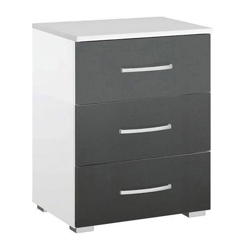 Rauch Alegro 3 Drawer Bedside Cabinet - Alpine White and Metallic Dark Grey
