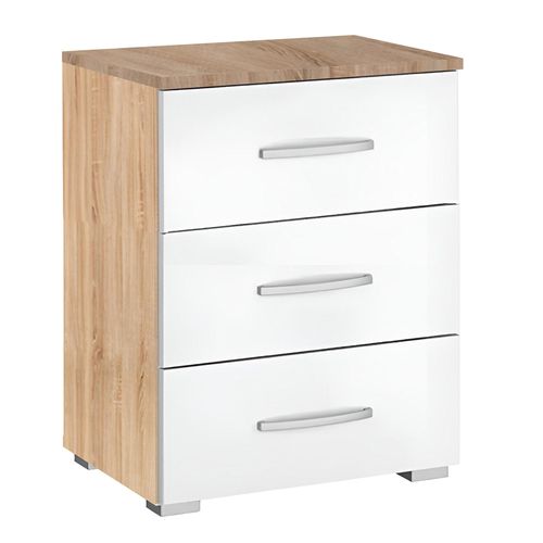 Rauch Alegro 3 Drawer Bedside Cabinet - Sonoma Oak and Alpine White