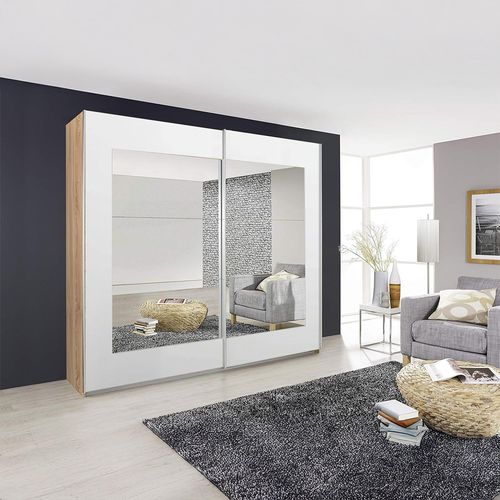Rauch Alegro 181cm 2 Door Sliding Wardrobe with Mirror - Sonoma Oak and Alpine White