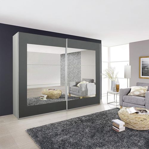 Rauch Alegro 226cm 2 Door Sliding Wardrobe with Mirror - Alpine White and Metallic Dark Grey