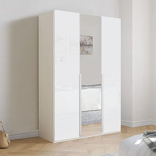 Rauch Purisma 151cm 3 Door Wardrobe with Mirror - Alpine White and Crystal White Glass