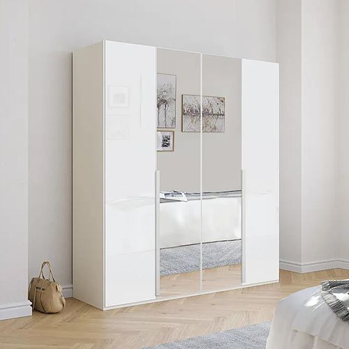 Rauch Purisma 201cm 4 Door Wardrobe with Mirror - Alpine White and Crystal White Glass