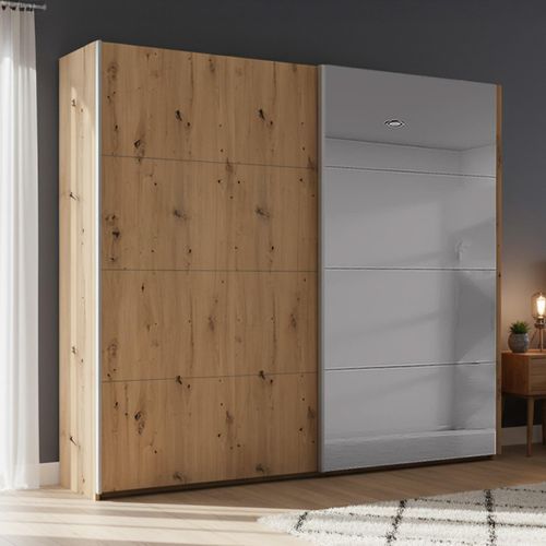 Rauch Beluga Extra 226cm 2 Door Sliding Wardrobe with Grey Mirror - Artisan Oak