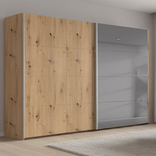 Rauch Beluga Extra 271cm 2 Door Sliding Wardrobe with Grey Mirror - Artisan Oak