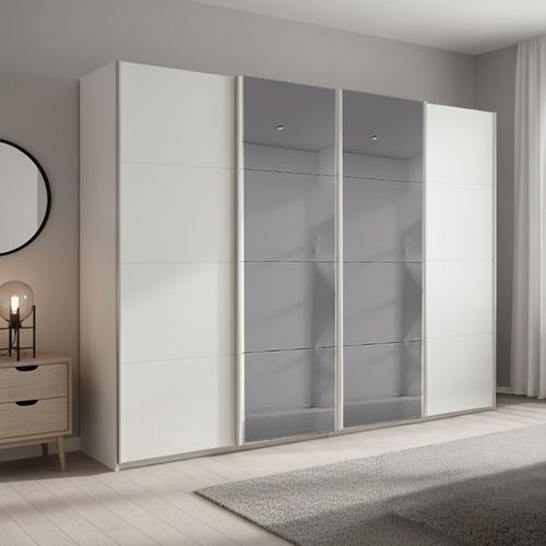 Rauch Beluga Extra 271cm 4 Door Sliding Wardrobe with Grey Mirror - Alpine White