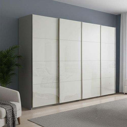 Rauch Beluga Extra 271cm 4 Door Sliding Wardrobe - Silk Grey and White High Gloss