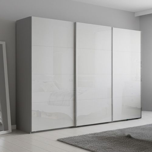 Rauch Beluga Extra 316cm 3 Door Sliding Wardrobe - Silk Grey and White High Gloss