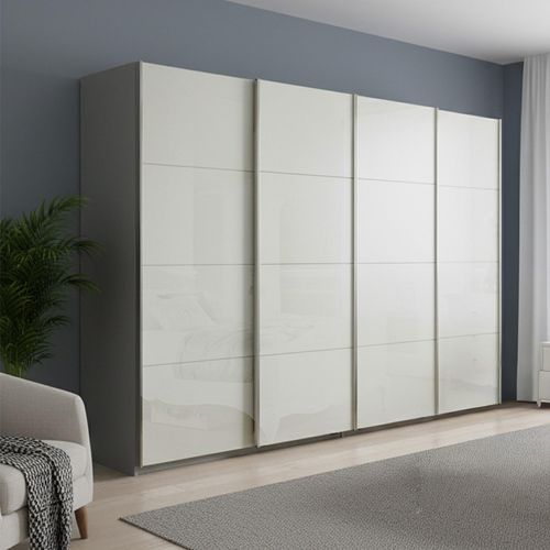 Rauch Beluga Extra 361cm 4 Door Sliding Wardrobe - Silk Grey and White High Gloss
