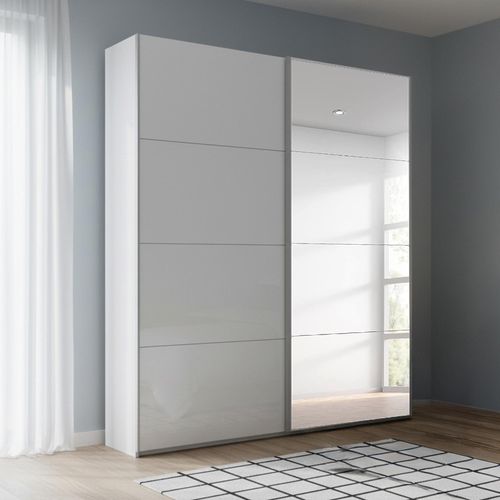Rauch Beluga Extra 137cm 2 Door Sliding Wardrobe with Mirror - Alpine White and White High Gloss