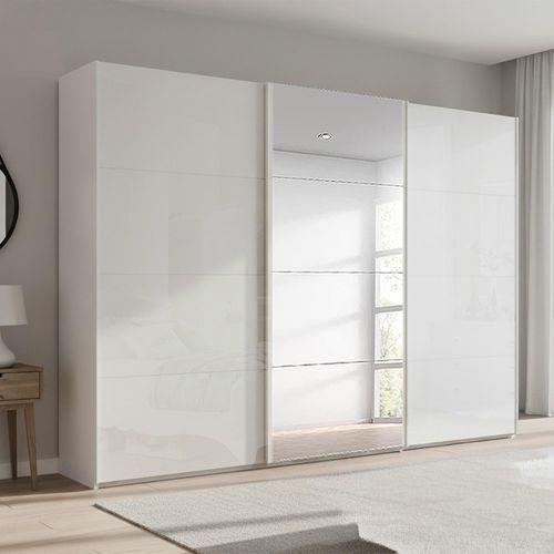 Rauch Beluga Extra 316cm 3 Door Sliding Wardrobe with Mirror - Alpine White and White High Gloss