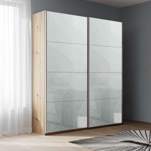 Rauch Beluga Extra 137cm 2 Door Sliding Wardrobe - Artisan Oak and Silk Grey Glass