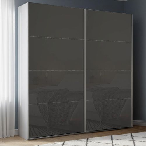 Rauch Beluga Extra 181cm 2 Door Sliding Wardrobe - Silk Grey and Basalt Glass
