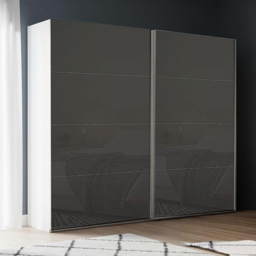 Rauch Beluga Extra 226cm 2 Door Sliding Wardrobe - Alpine White and Basalt Glass