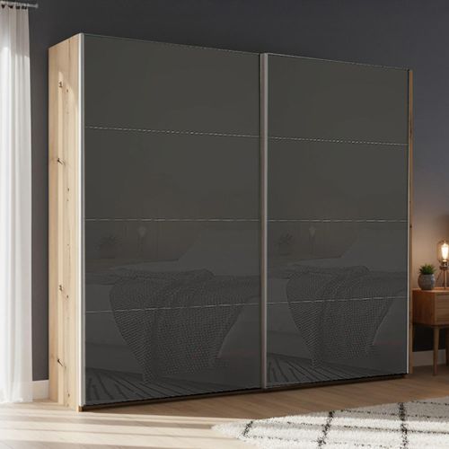 Rauch Beluga Extra 226cm 2 Door Sliding Wardrobe - Artisan Oak and Basalt Glass