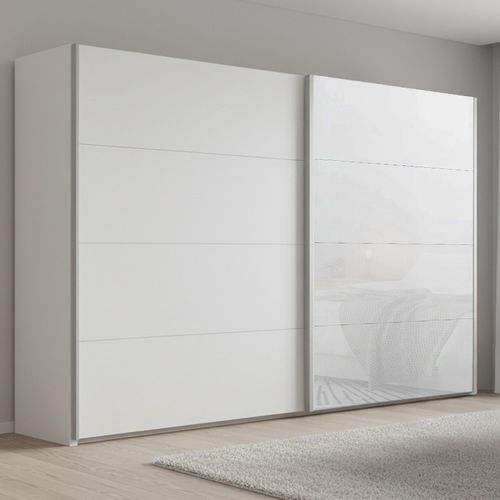 Rauch Beluga Extra 271cm 2 Door Sliding Wardrobe - Alpine White and White Glass
