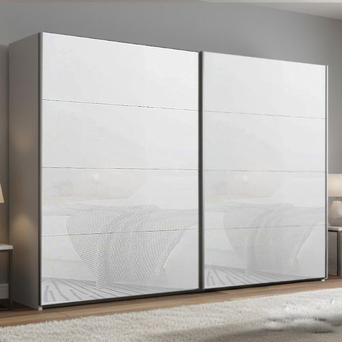 Rauch Beluga Extra 271cm 2 Door Sliding Wardrobe - Silk Grey and White Glass