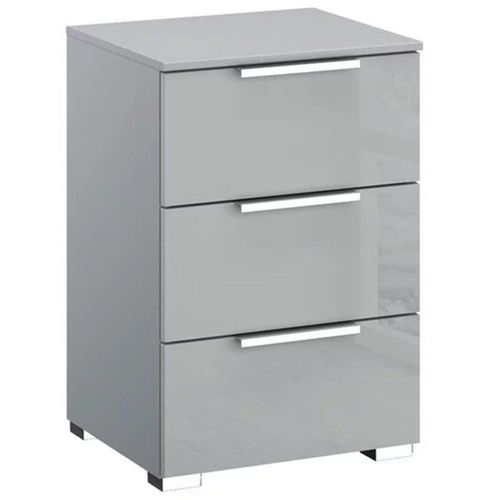Rauch Miramar 3 Drawer Bedside Cabinet - Silk Grey and Silk Grey Glass