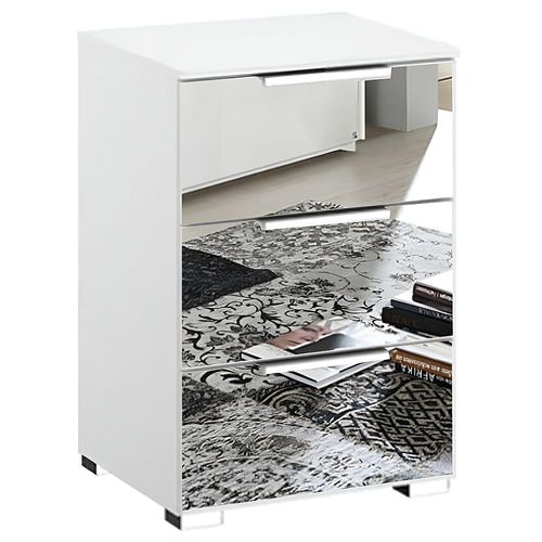 Rauch Miramar 3 Drawer Mirrored Bedside Cabinet - Alpine White