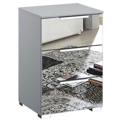 Rauch Miramar 3 Drawer Mirrored Bedside Cabinet - Silk Grey