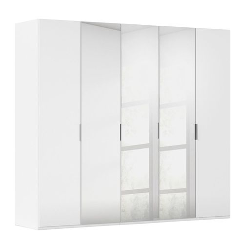 Rauch Miramar Type-5 251cm 5 Door Wardrobe with Mirror - Alpine White and Crystal White Glass