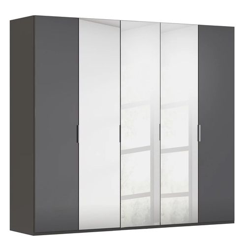 Rauch Miramar Type-5 251cm 5 Door Wardrobe with Mirror - Graphite and Basalt Glass
