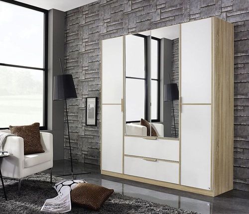 Rauch Essensa 181cm White 4 Door Combi Wardrobe - Oak Carcase