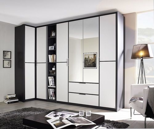 Rauch Essensa 314cm White 6 Door Combi L Shaped Wardrobe - Metallic Grey Carcase