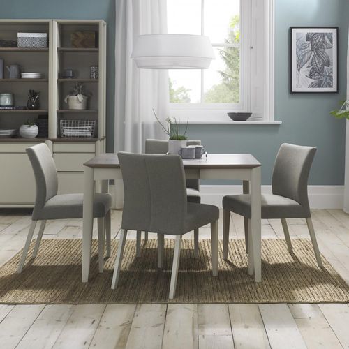 Bentley Designs Bergen Grey Washed Oak 2 to 4 Seater Extending Dining Table with 4 Titanium Fabric Chairs