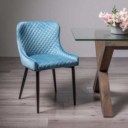 2 x Bentley Designs Cezanne Petrol Blue Velvet Fabric Dining Chair with Black Legs