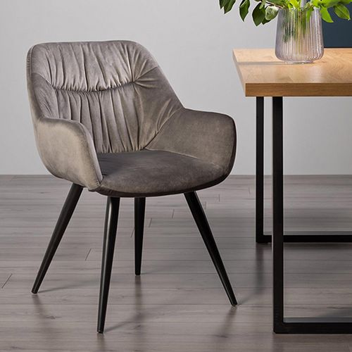 2 x Bentley Designs Dali Grey Velvet Fabric Dining Chair with Black Legs