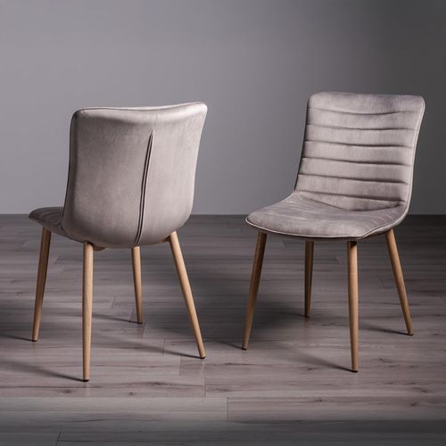 2 x Bentley Designs Eriksen Grey Velvet Fabric Dining Chair with Oak Effect Legs