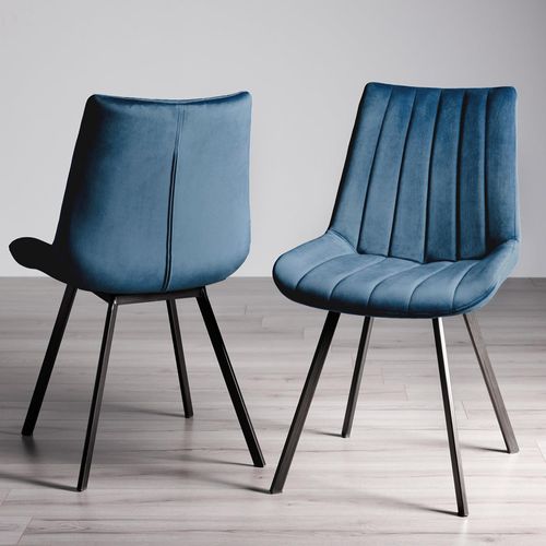 2 x Bentley Designs Fontana Blue Velvet Fabric Dining Chair with Black Legs