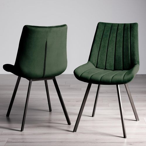 2 x Bentley Designs Fontana Green Velvet Fabric Dining Chair with Black Legs