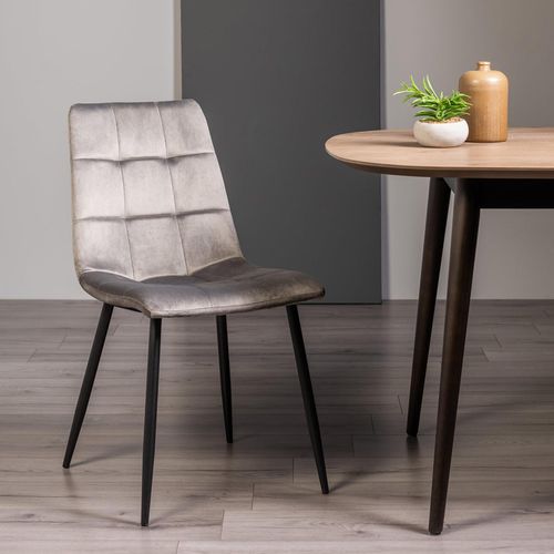 2 x Bentley Designs Mondrian Grey Velvet Fabric Dining Chair with Black Legs
