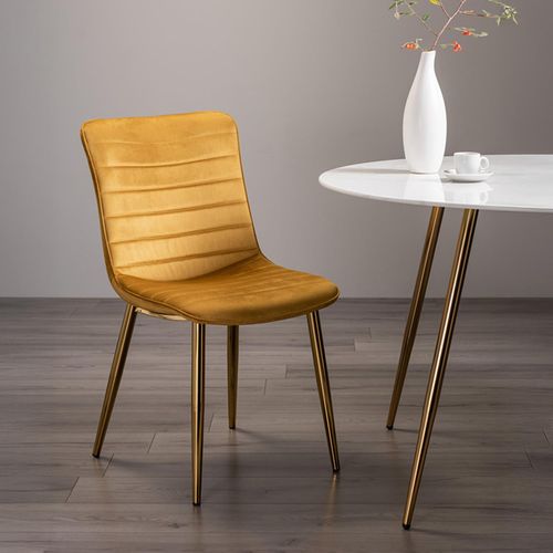 2 x Bentley Designs Rothko Mustard Velvet Fabric Dining Chair with Gold Legs