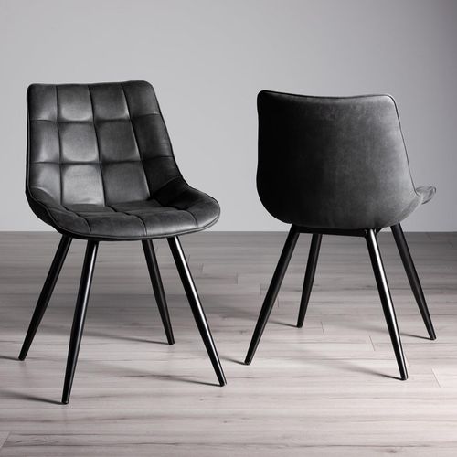 2 x Bentley Designs Seurat Dark Grey Faux Suede Fabric Dining Chair with Black Legs