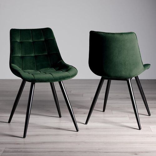 2 x Bentley Designs Seurat Green Velvet Fabric Dining Chair with Black Legs