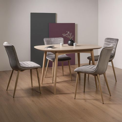 Bentley Designs Dansk Scandi Oak Dining Table Set with Eriksen Dark Grey Velvet Chairs
