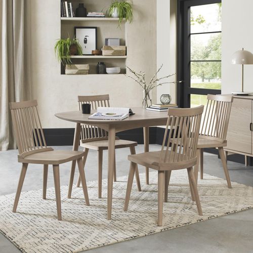 Bentley Designs Dansk Scandi Oak Dining Table Set with Ilva Scandi Oak Spindle Chairs