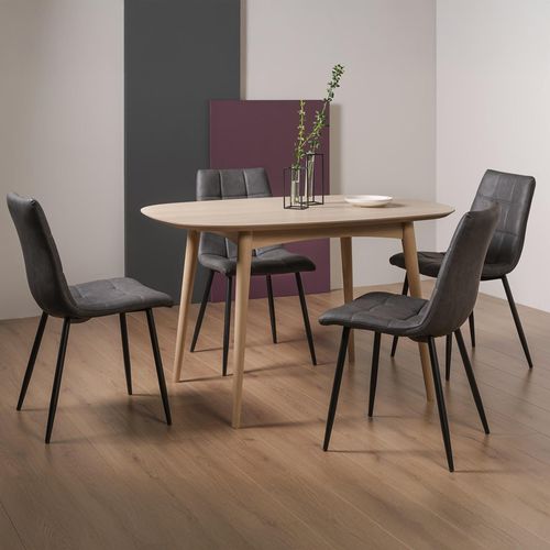 Bentley Designs Dansk Scandi Oak Dining Table Set with Mondrian Dark Grey Faux Leather Chairs