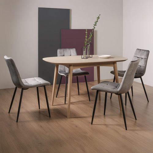 Bentley Designs Dansk Scandi Oak Dining Table Set with Mondrian Dark Grey Velvet Fabric Chairs